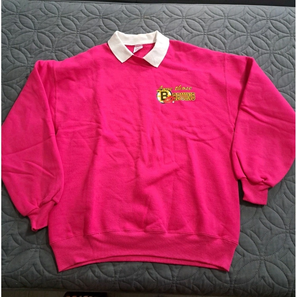Vintage 80s/90s Bruins Jerzees Super Sweats USA Made Sweatshirt Large Pink